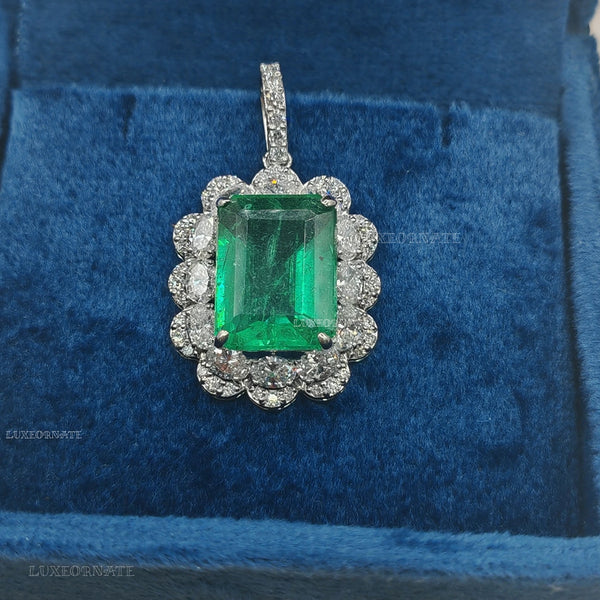 emerald cut green diamond pendant for women