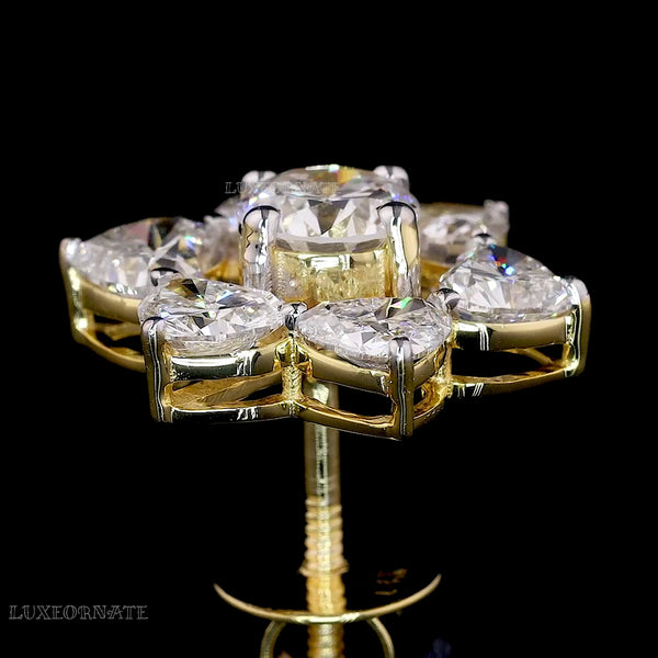 Elegant flower shaped lab diamond earrings in yellow gold