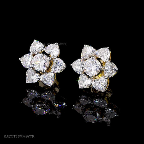 Elegant flower shaped lab diamond earrings in yellow gold