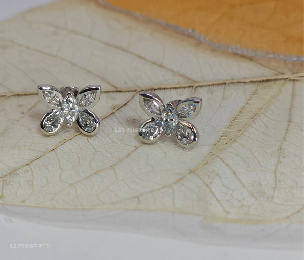 Marquise & Pear Diamond Butterfly Stud Earrings
