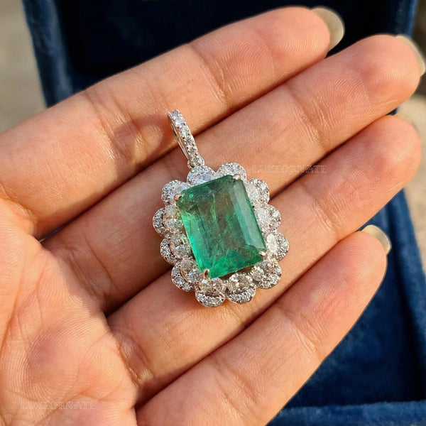 emerald cut green diamond pendant for women