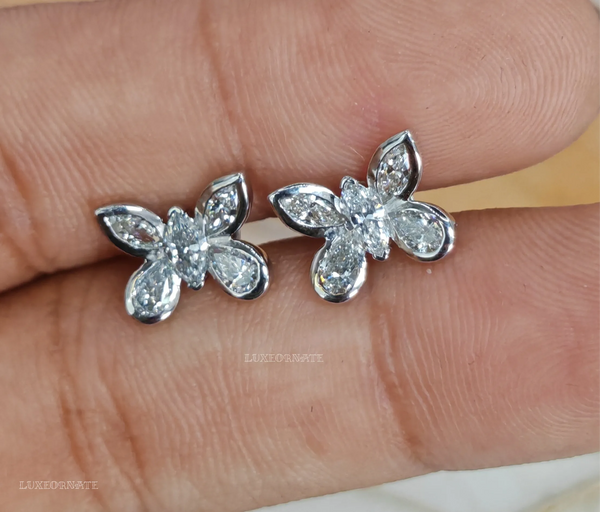 Marquise & Pear Diamond Butterfly Stud Earrings