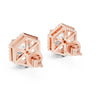 Hexagon shape round diamond halo stud earrings in rose gold for womens
