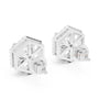 Hexagon shape round diamond halo stud earrings in white gold for womens