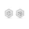 Hexagon shape round diamond halo stud earrings in white gold for womens
