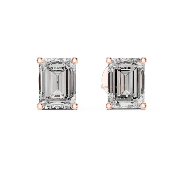 Luxury emerald cut diamond earring with modern gold prong setting, Daily wear earrings