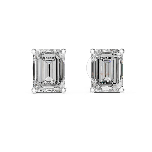 Luxury emerald cut diamond earring with modern gold prong setting, Daily wear earrings