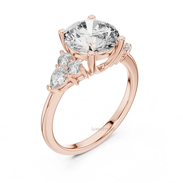 Classic round lab diamond ring with three side stones fine jewelry close up