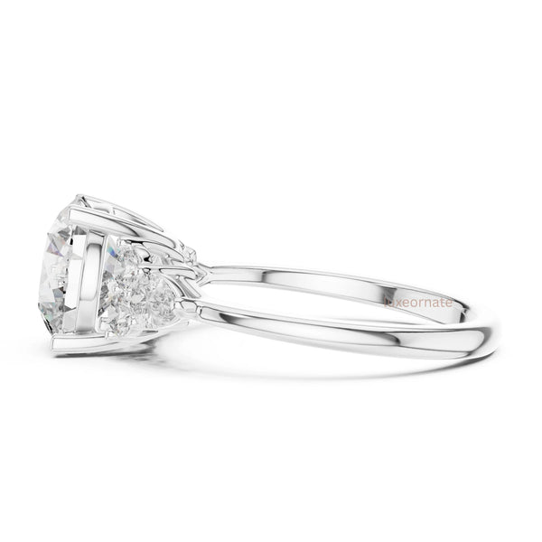 Premium round cut lab diamond solitaire ring with three accent diamonds