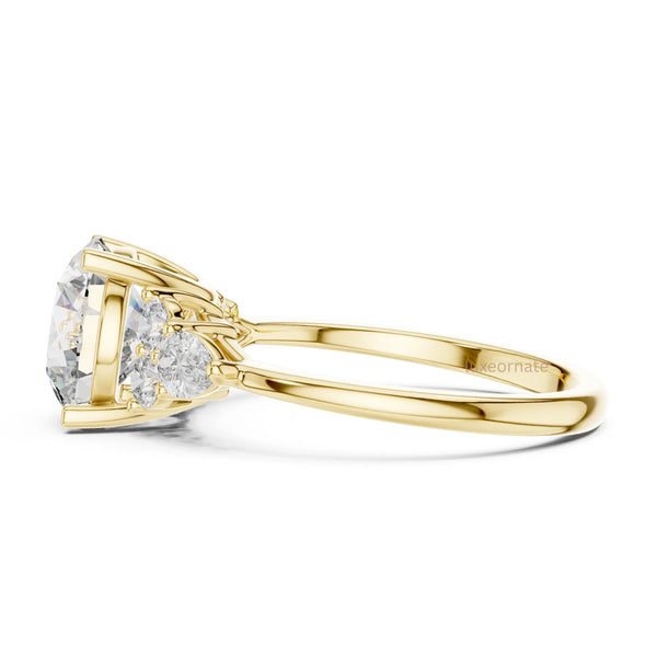 Luxury round lab diamond ring with side stones classic yellow gold setting