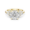 Eternal round lab diamond ring with three side stones in polished yellow gold