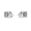 High end white gold toi et moi diamond earrings close up fine jewelry
