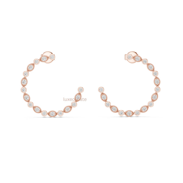 Party wear lab grown diamond half hoop earrings luxury sparkle