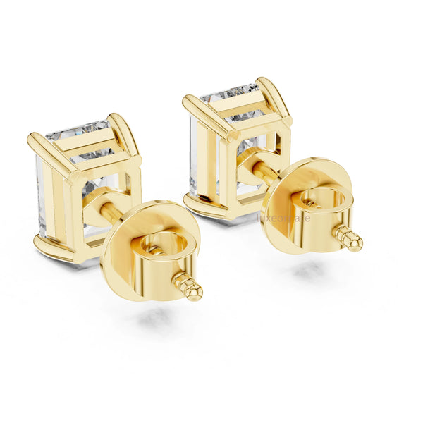 Luxury emerald cut diamond earring with modern gold prong setting, Daily wear earrings