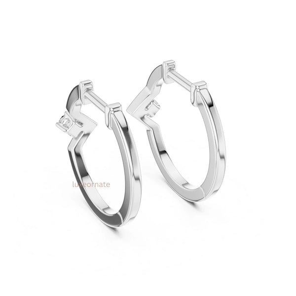 white gold minimalist diamond hoop earrings for office wear and daily styling