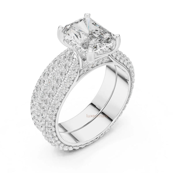 High sparkle radiant cut diamond pave ring for engagement and wedding