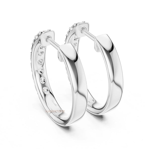 Luxury round diamond hoop earrings gold huggie style for women