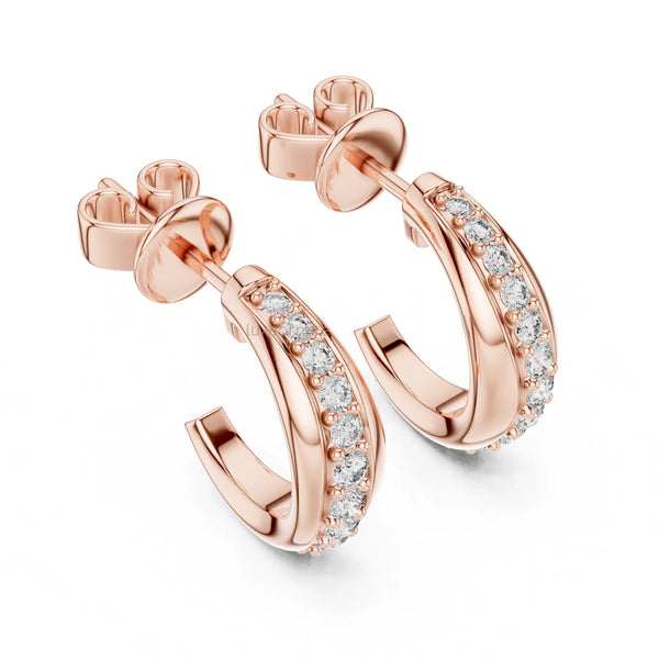 Fine jewelry rose gold diamond curve hoop earrings