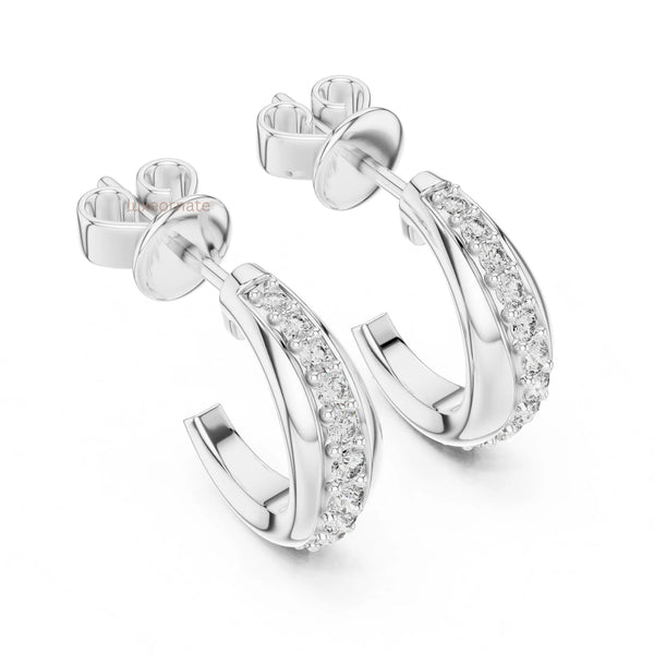 Sleek minimal diamond hoop earrings in polished white gold