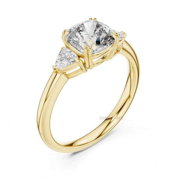 Romantic oval cut diamond engagement ring with three stone design symbolizing past present and future love