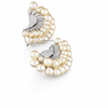 Side angle golden pearl diamond ear cuff earrings, bold luxury bridal earrings for women