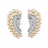 Golden pearl and diamond ear cuff earrings pair, pavΓ© diamond designer statement earrings