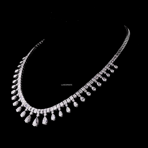 Emerald cut diamond necklace with elegant pear drop luxury wedding jewelry