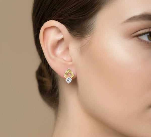 Modern kite design round diamond earrings for women