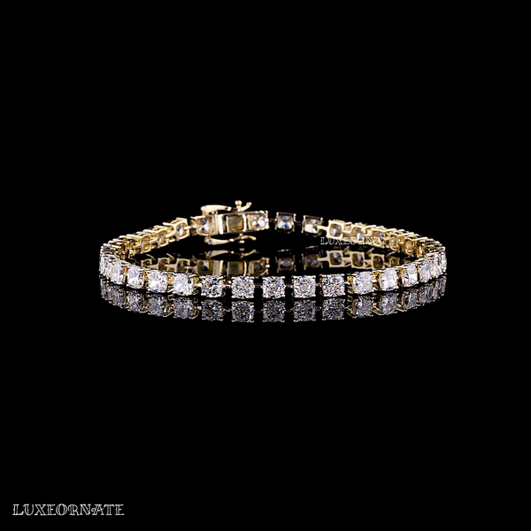 Yellow gold tennis bracelet with Cushion cut diamonds by Luxeornate