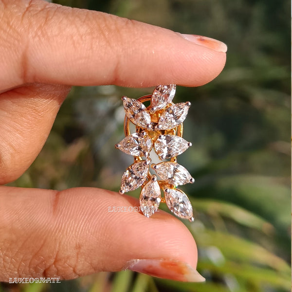 Floral diamond cluster stud earrings in yellow gold bridal jewelry for women