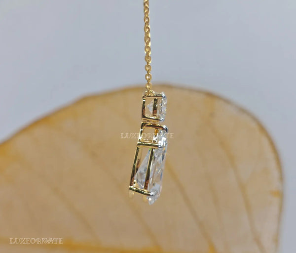Elegant Round & Pear Diamond Drop Pendant Necklace