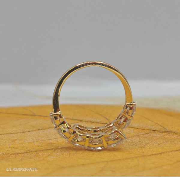 Round cut lab diamond bypass wedding band in 18k yellow gold modern bridal ring, engagement ring, diamond gold ring