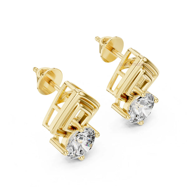 Modern kite design round diamond earrings for women