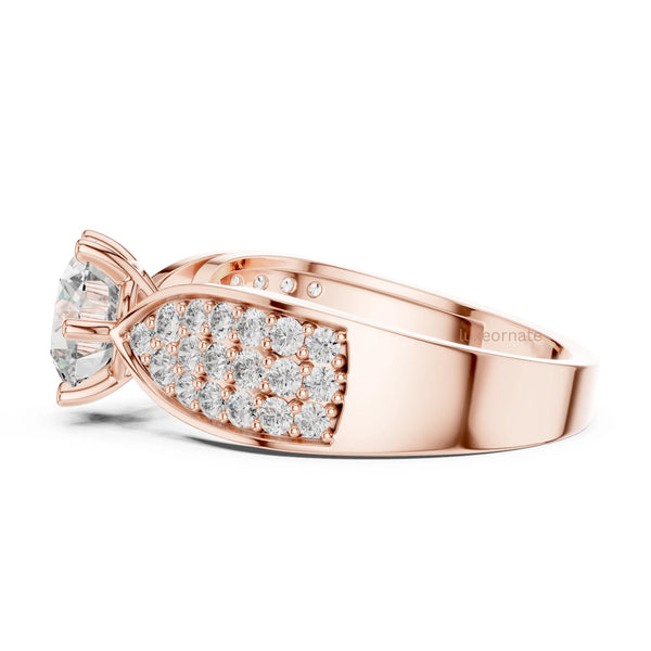 Bridal set round diamond solitaire ring with pave band. luxury jewelry