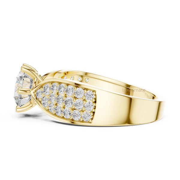 Bridal set round diamond solitaire ring with pave band. luxury jewelry