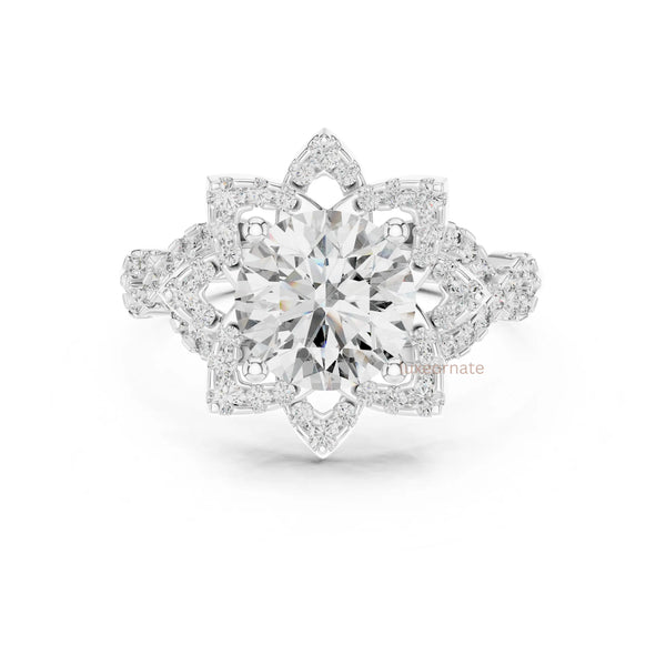 Statement diamond ring with round center stone gift for her