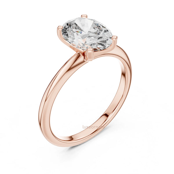 Handcrafted oval solitaire diamond ring rose gold fine jewelry
