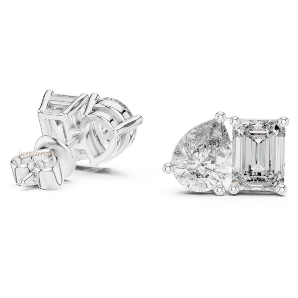 Elegant toi et moi diamond stud earrings polished white gold setting