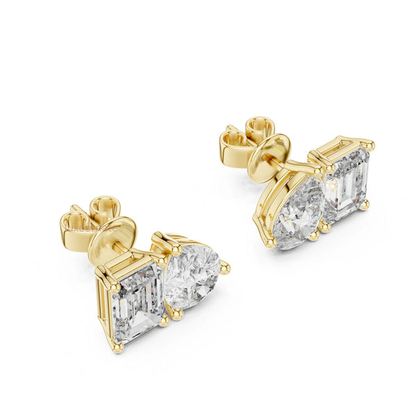 Luxury toi et moi diamond earrings pear brilliant and emerald cut design