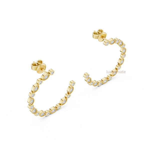 Lab grown diamond half hoop earrings elegant minimalist design