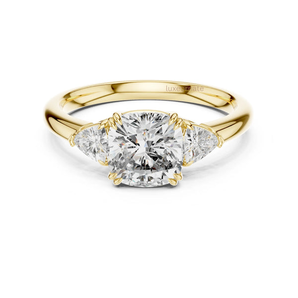 Timeless love oval diamond three stone ring crafted in polished gold with sparkling center oval diamond and elegant side stones