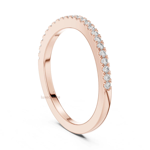 Eternal Spark minimal diamond band ring in rose gold featuring round cut diamonds in a slim polished everyday wear design