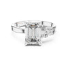 emerald cut diamond with one side two stone ring