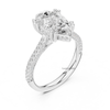 White gold pear shaped diamond engagement ring angled perspective with split pavé shank.