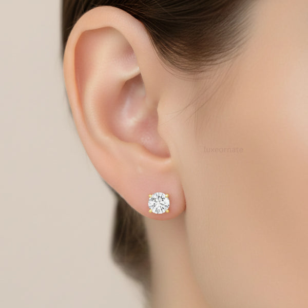 Luxury round cut diamond stud earrings everyday wear jewelry