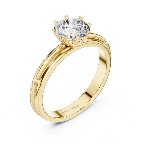 Round cut lab diamond ring side profile showing elevated gallery design