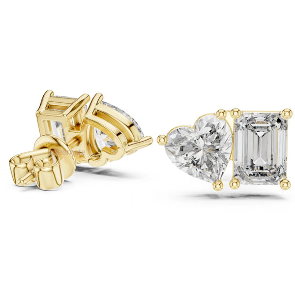 Romantic heart diamond and emerald cut stud earrings bridal party jewelry