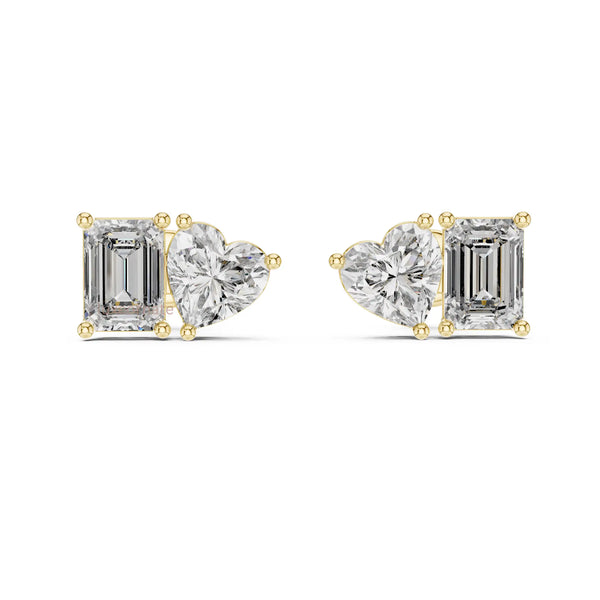 Premium designer diamond stud earrings heart and emerald cut luxury style