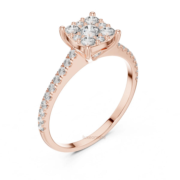 Sparkling pavé band diamond ring with cushion style cluster center velantine gift for her