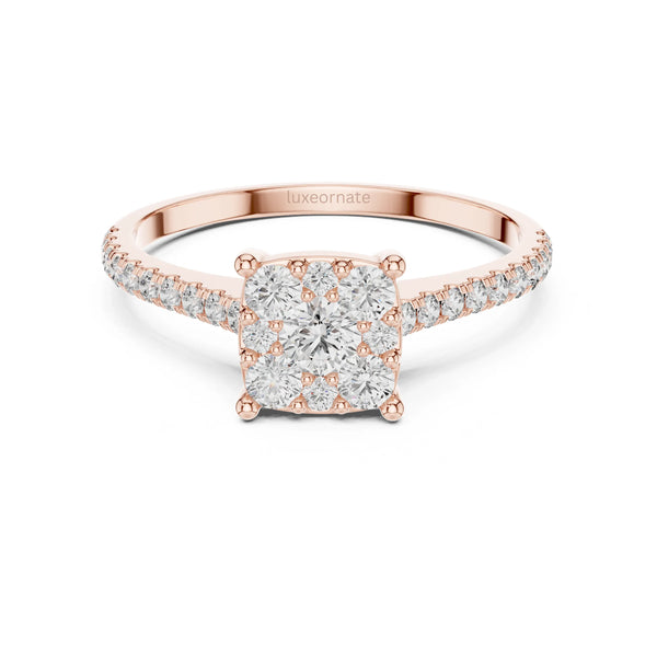 Designer square cluster diamond ring rose gold bridal jewelry